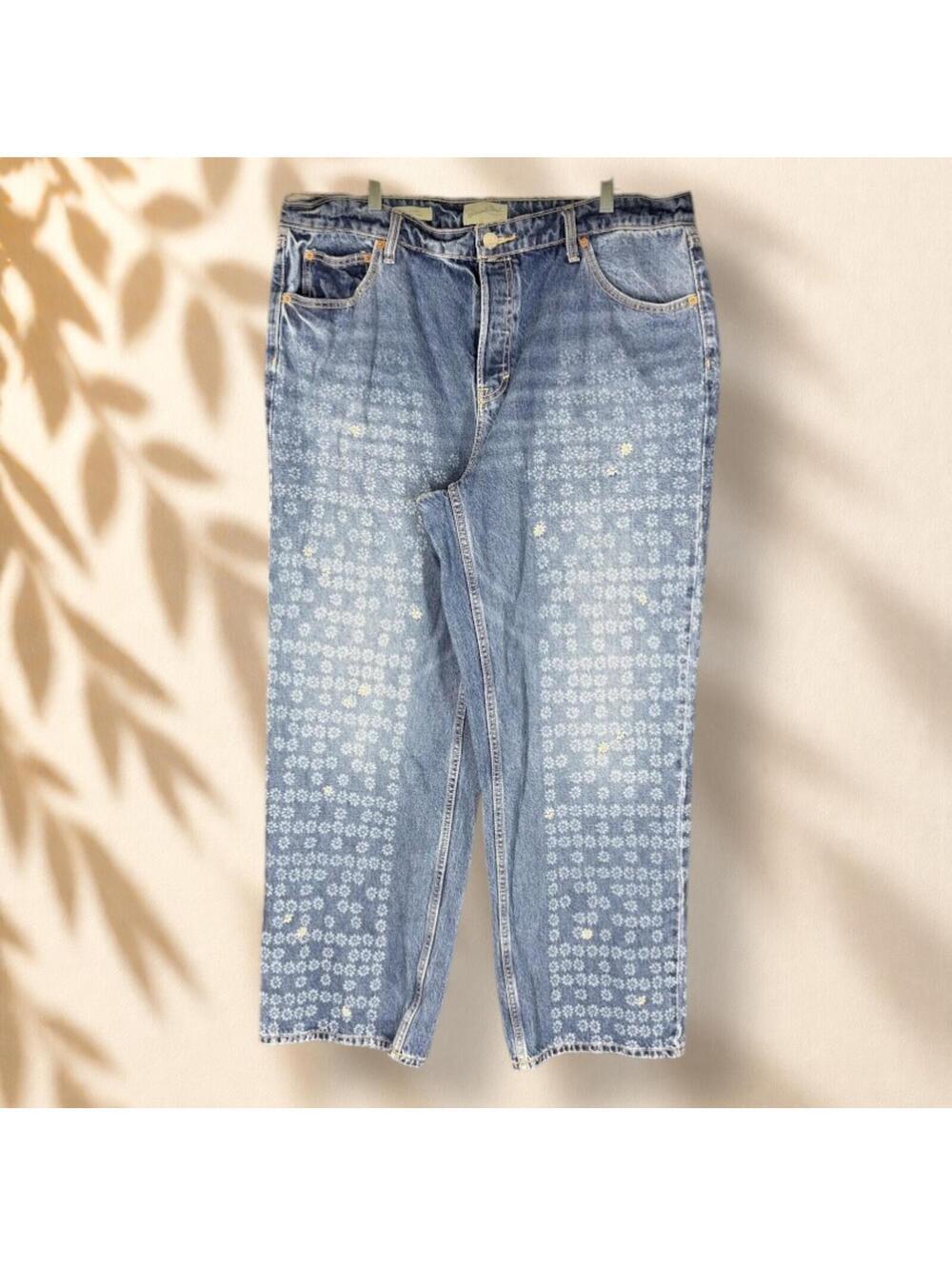 Universal Thread Jeans Women 17 Blue Floral Denim Medium Wash High Rise Straight